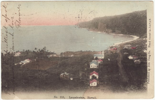 Laupahoehoe Village from 1908 post card